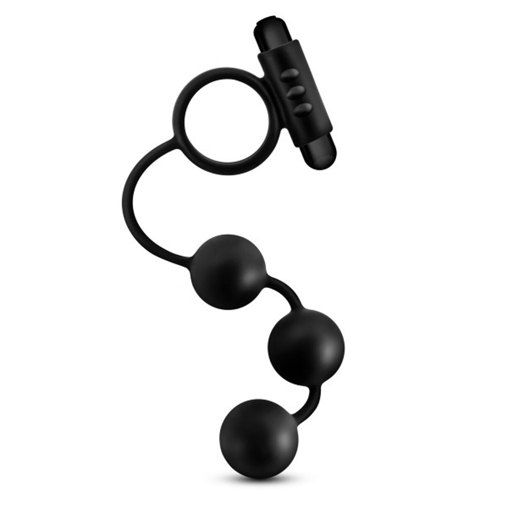 anal adventures platinum silicone anal ball with vibrating c ring black
