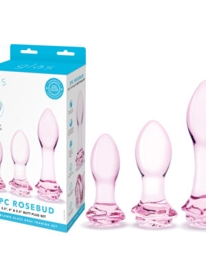 3 pc rosebud butt plug set pink