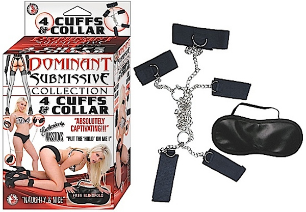 dominant submissive 4 cuffs and collar black