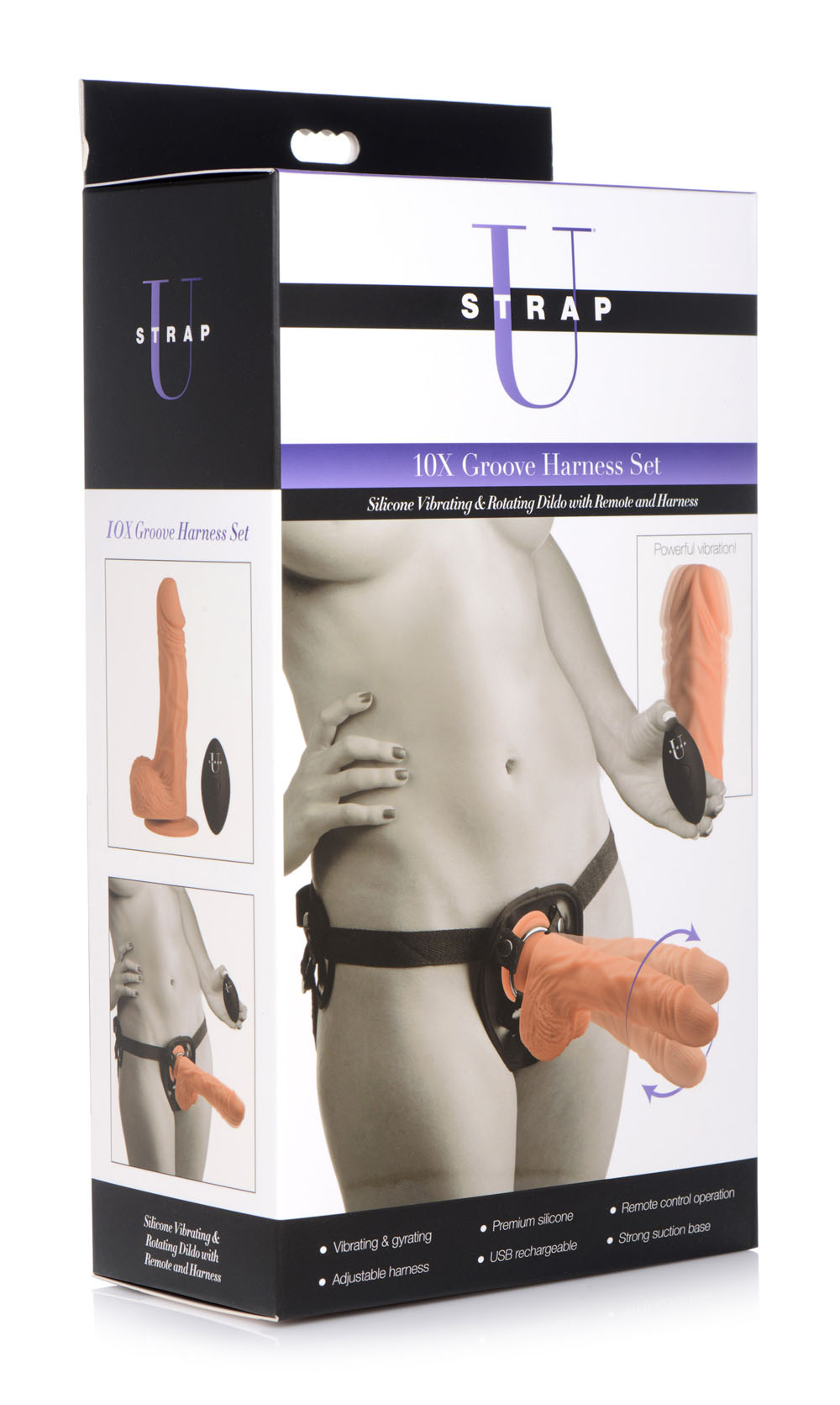 10x groove harness with vibrating & rotating dildo flesh