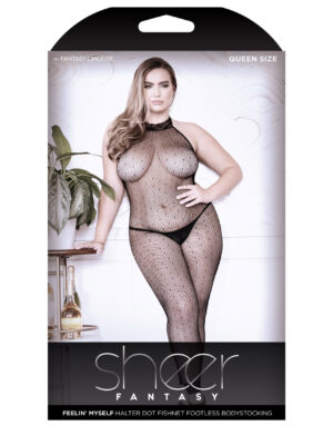feelin' myself halter dot mesh footless bodystocking queen size