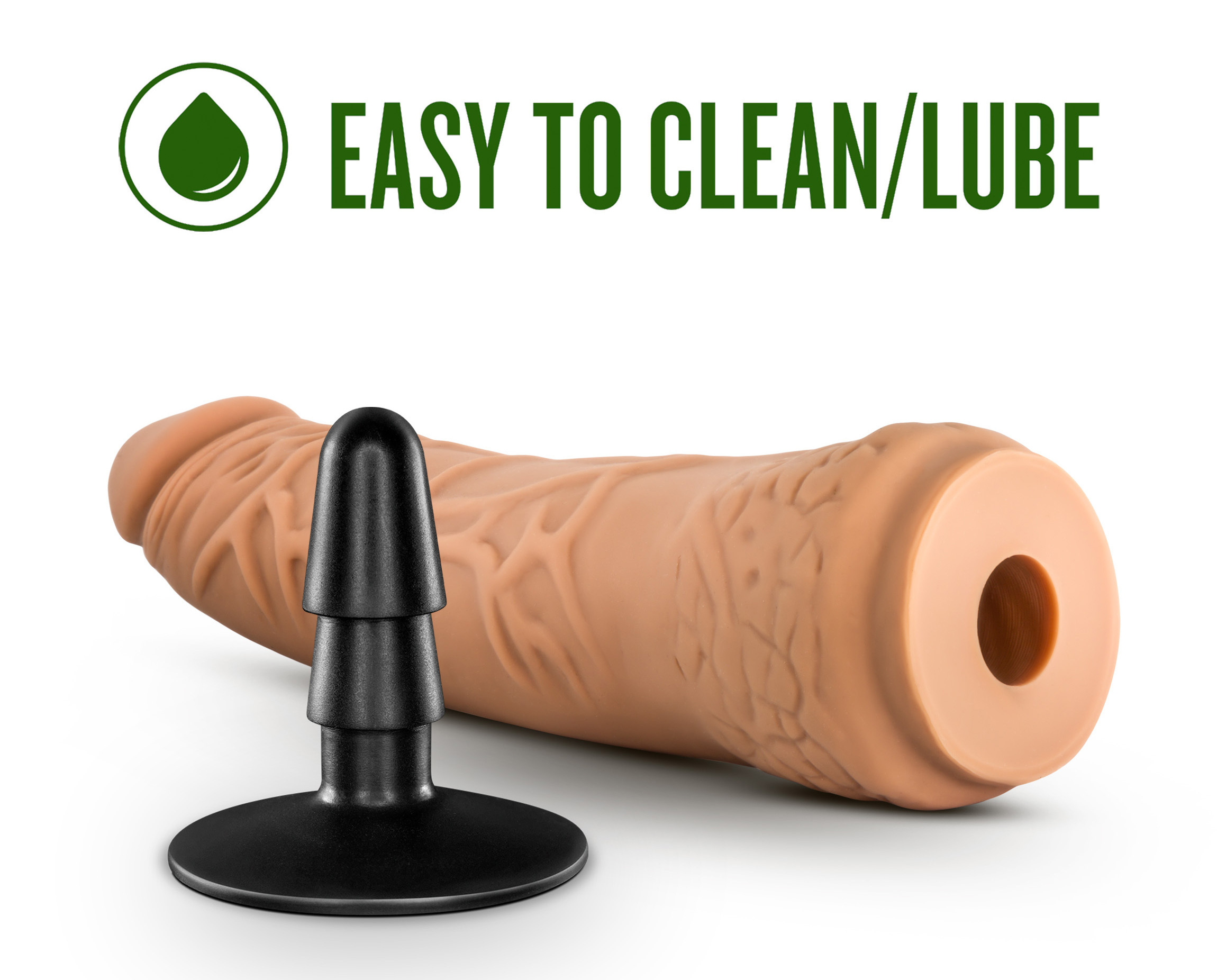 lock on hexanite 7.5 inch dildo with suction cup adapter mocha