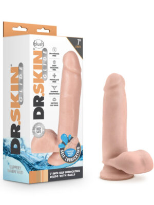 dr. skin glide 7 inch self lubricating dildo with balls vanilla dr. skin glide 7 inch self lubricating dildo with balls vanilla