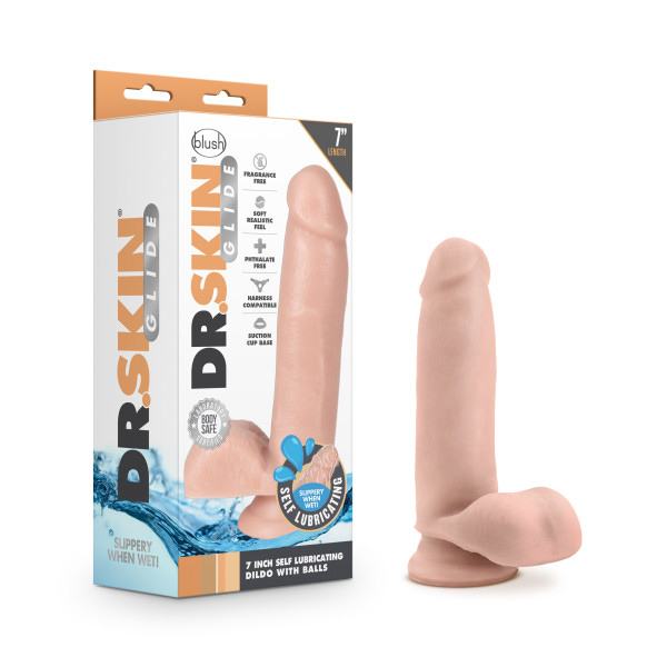 dr. skin glide 7 inch self lubricating dildo with balls vanilla dr. skin glide 7 inch self lubricating dildo with balls vanilla