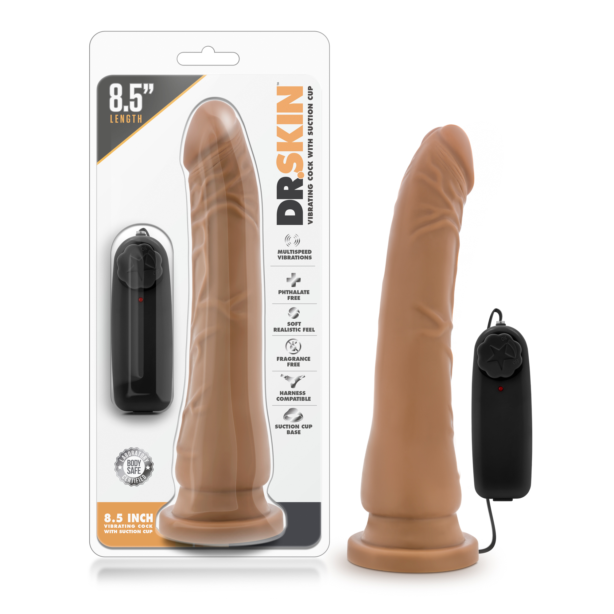 dr. skin 8.5 inch vibrating realistic cock with suction cup mocha