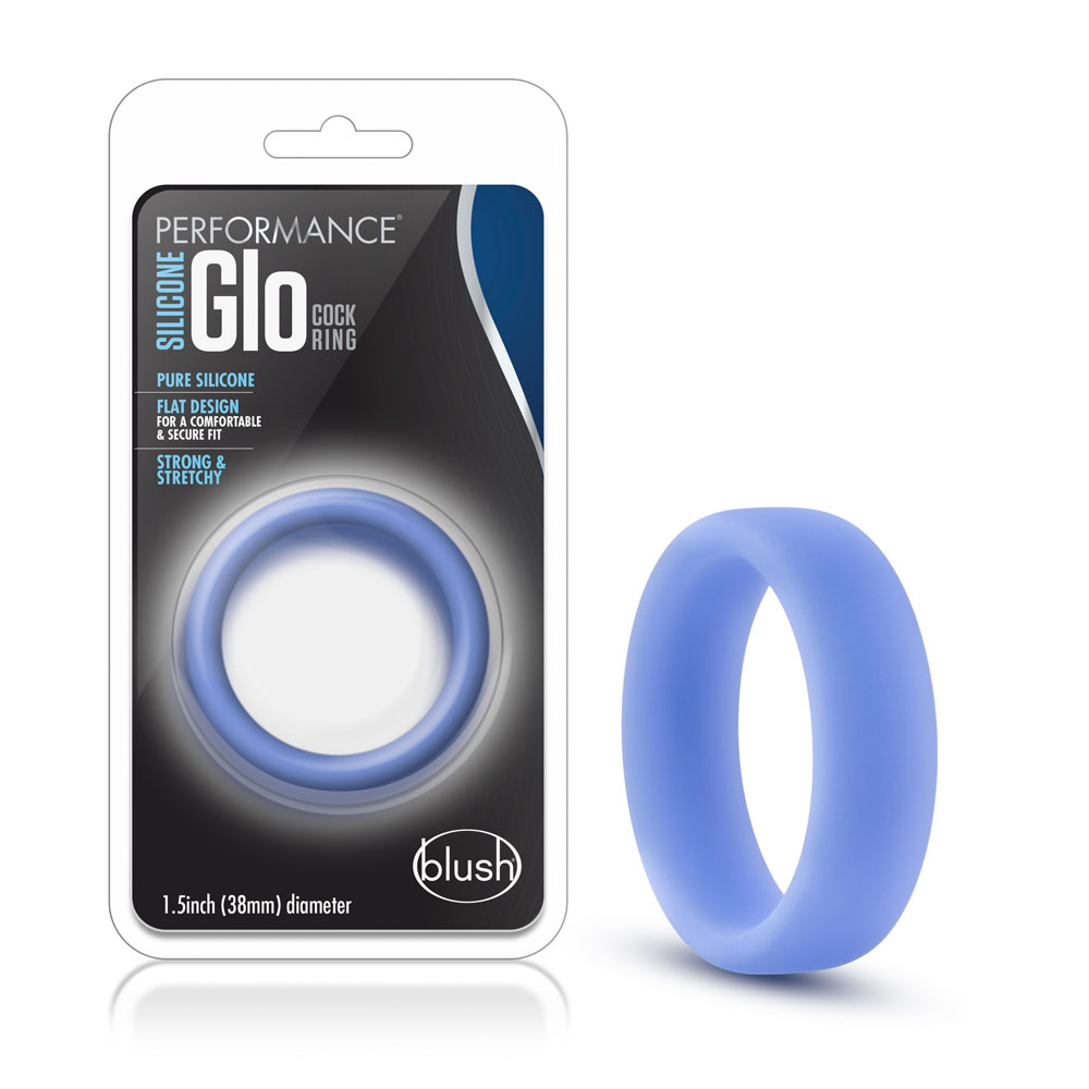 performance silicone glo cock ring blue glow