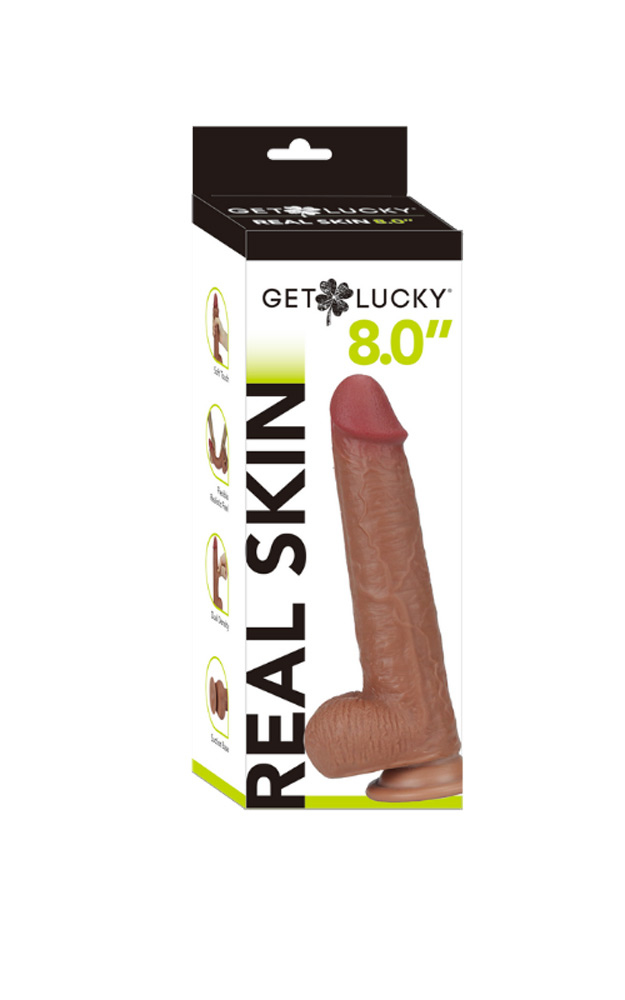 real skin 8" dual layer dildo light brown