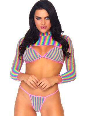 rainbow fishnet top set one size multi