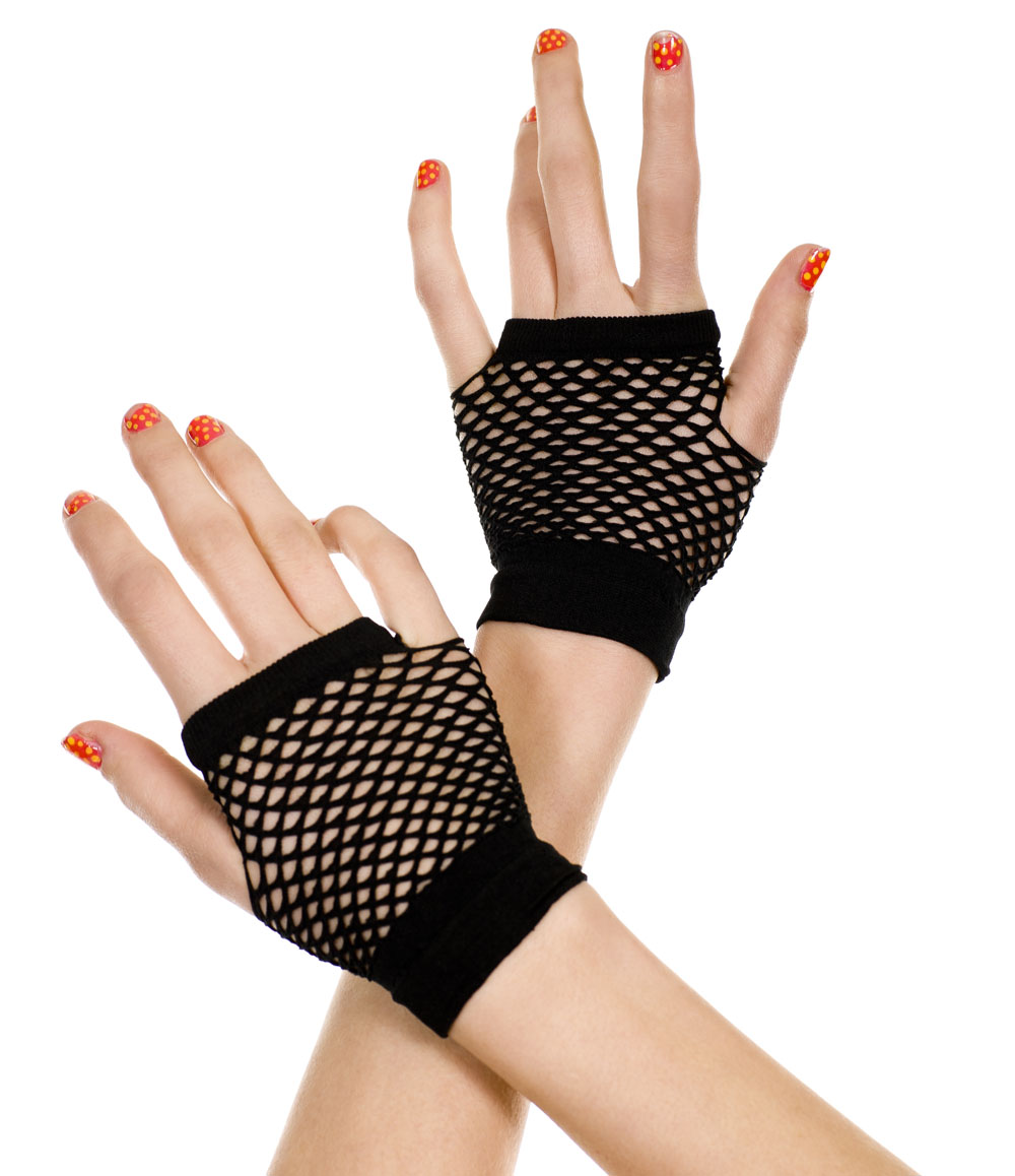 thick diamond net gloves black