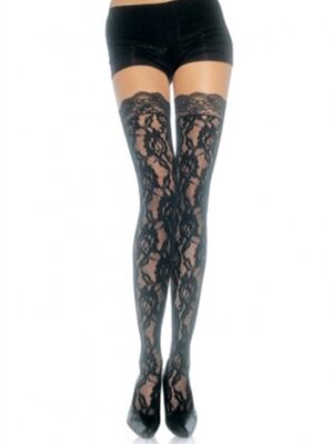 lace top lace thigh highs one size black