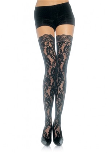 lace top lace thigh highs one size black