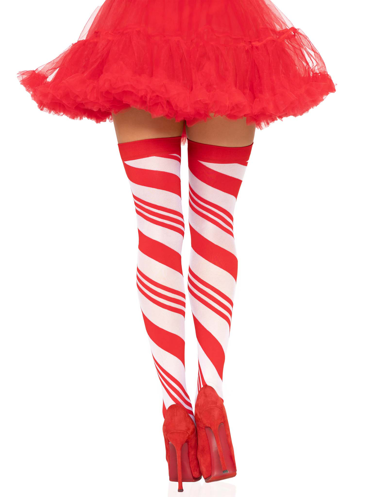 candy cane thigh high one size white/red