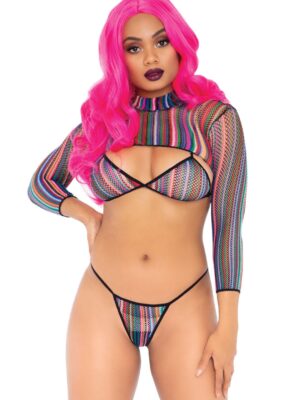 3 pc fishnet bikini g string and crop top one size multicolor 3 pc fishnet bikini g string and crop top one size multicolor