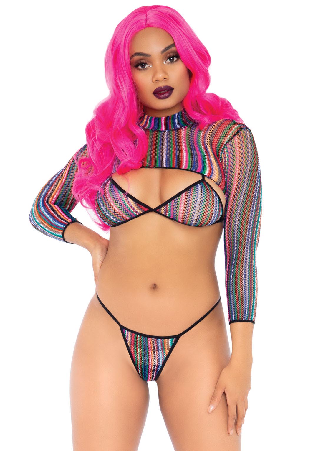 3 pc fishnet bikini g string and crop top one size multicolor 3 pc fishnet bikini g string and crop top one size multicolor