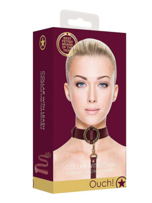 ouch halo collar with leash burgundy