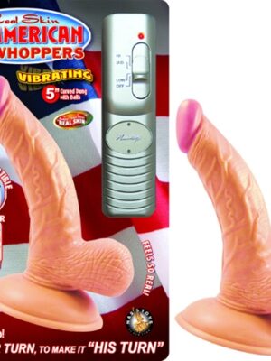 all american mini whoppers vibrating 5 inch curved dong with balls flesh