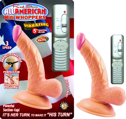 all american mini whoppers vibrating 5 inch curved dong with balls flesh