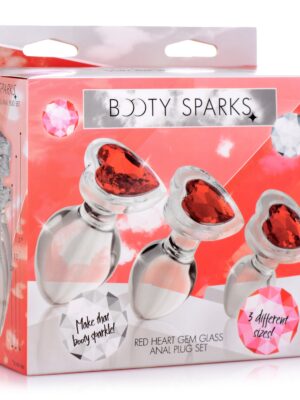 red heart gem glass anal plug set