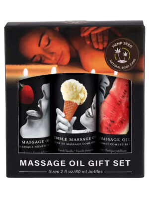 edible massage oil gift set box 2 fl. oz. bottles strawberry, watermelon, vanilla