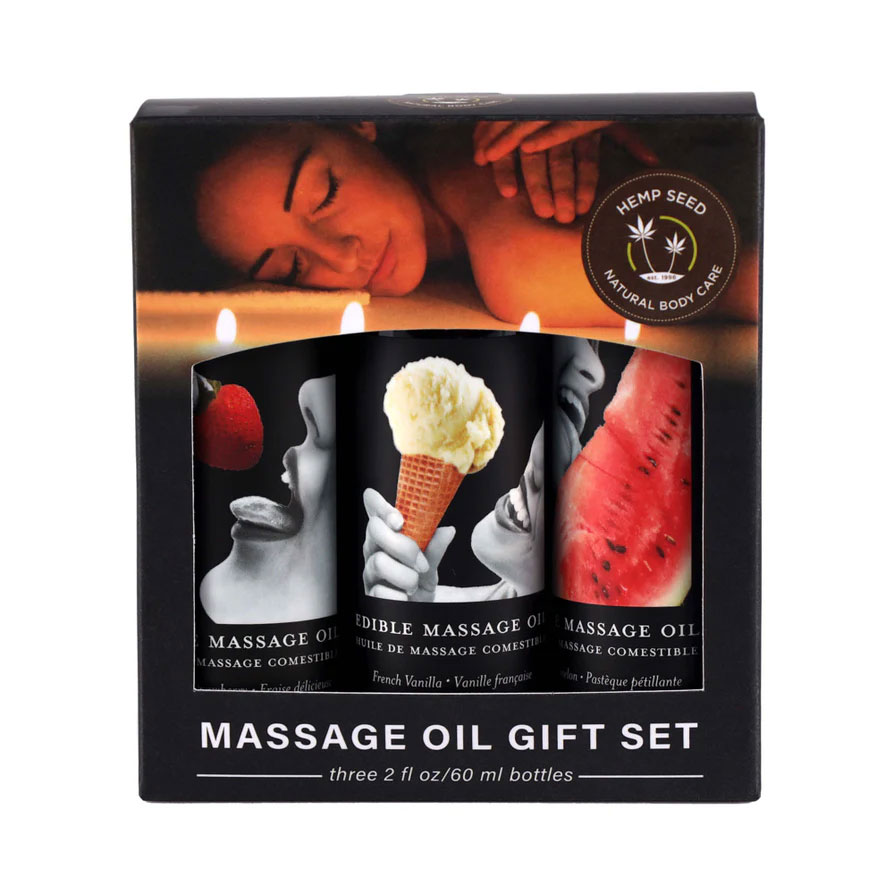 edible massage oil gift set box 2 fl. oz. bottles strawberry, watermelon, vanilla edible massage oil gift set box 2 fl. oz. bottles strawberry, watermelon, vanilla