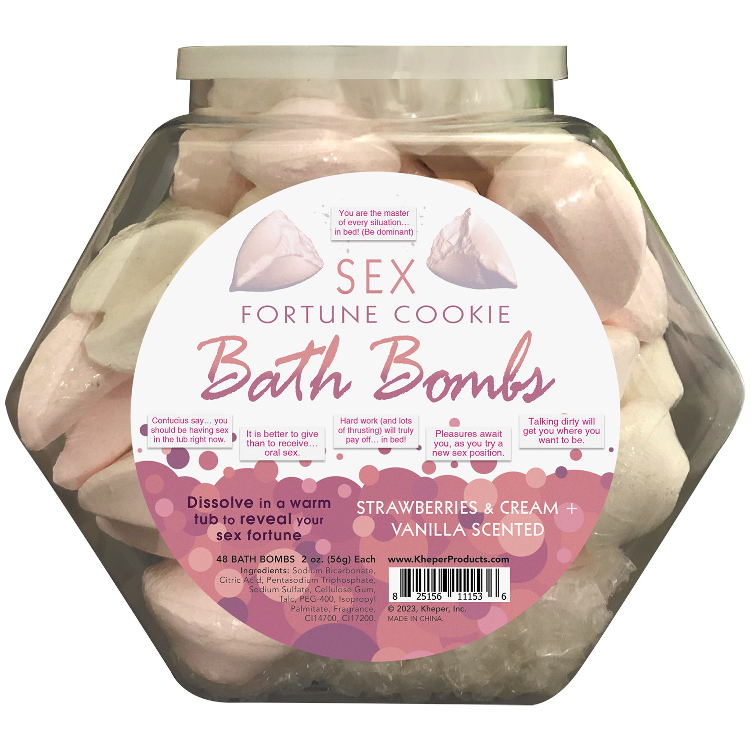 sex fortune cookie bath bomb fishbowl display of 48 units strawberry cream and vanilla