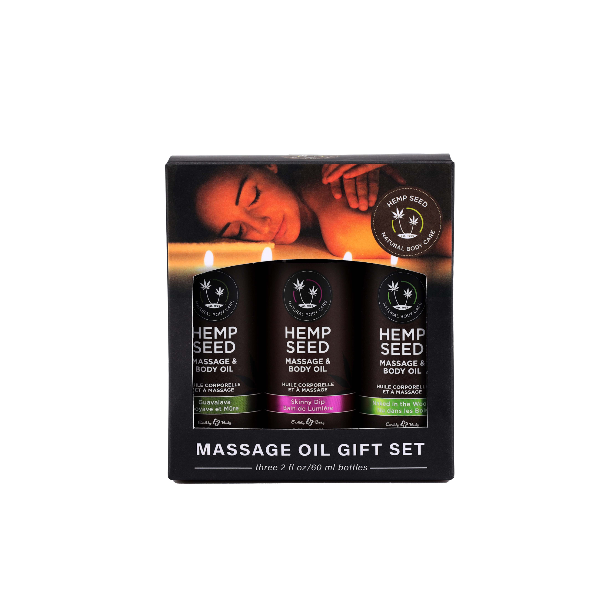 hemp seed massage and body oil gift set 3 pack 2 fl. oz. bottles