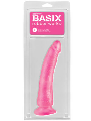 basix rubber works slim 7 inch with suction cup pink