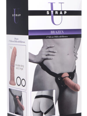 brazen 8 inch silicone dildo with harness