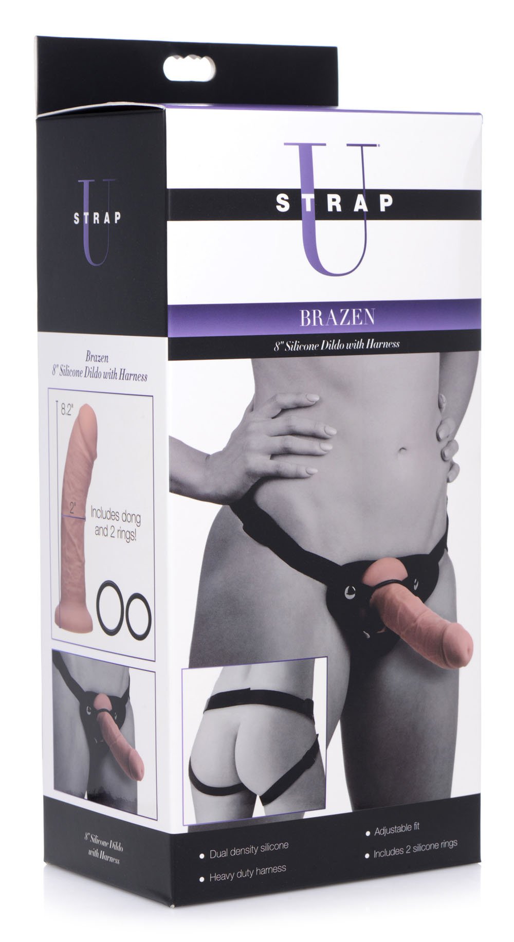 brazen 8 inch silicone dildo with harness