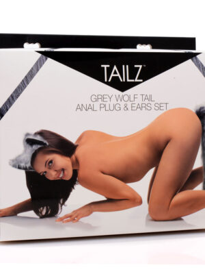grey wolf tail anal plug and ears set grey wolf tail anal plug and ears set