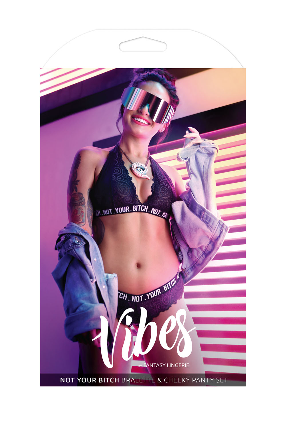 not your bitch bralette and cheeky panty set black l/xl