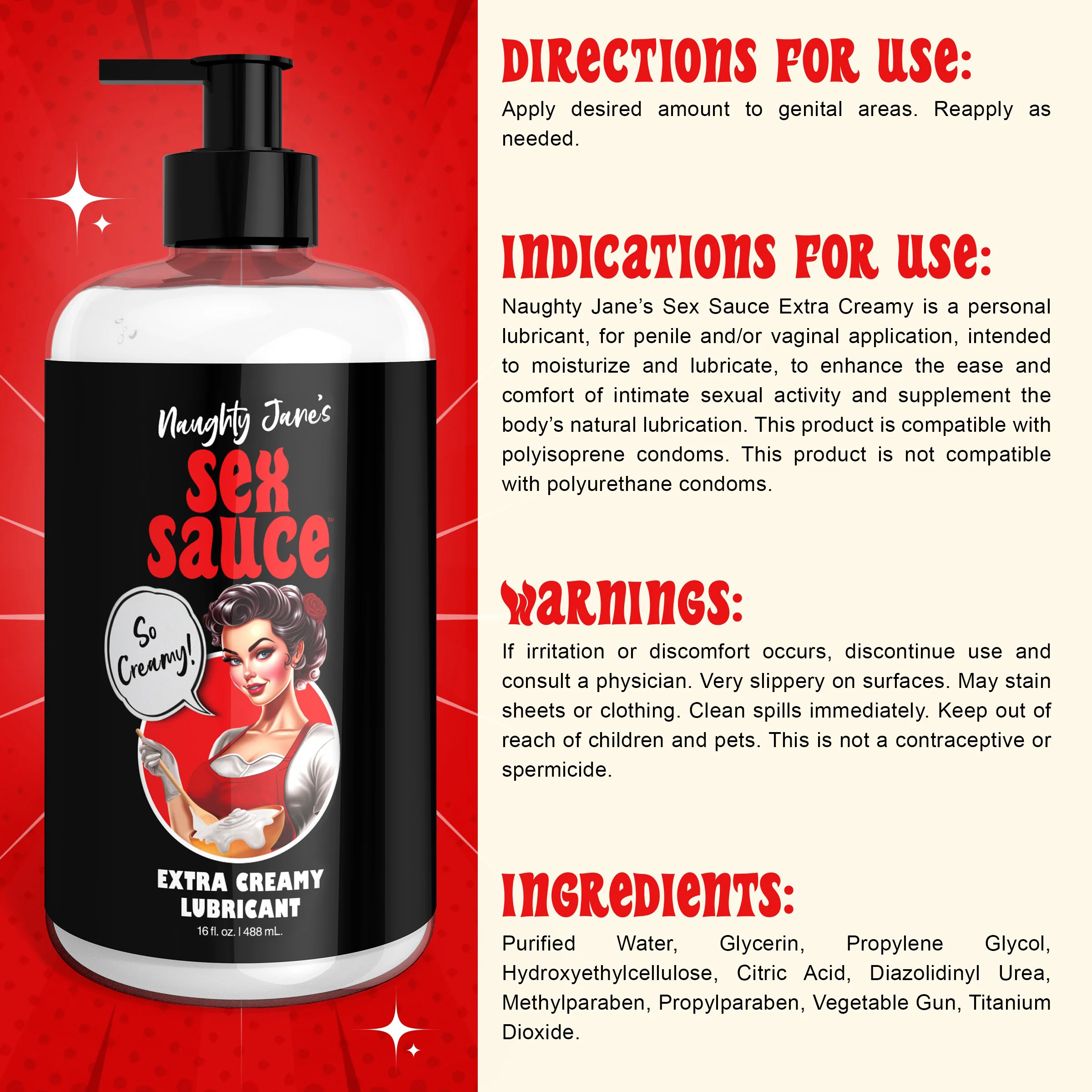 naughty jane's sex sauce extra creamy lubricant 16 oz