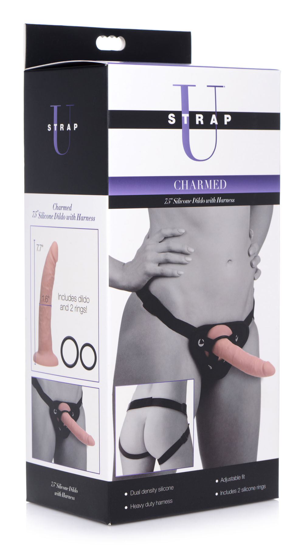 charmed 7.5 inch silicone dildo with harness