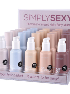 simply sexy pheromone hair and body mist acrylic display with testers 26pc