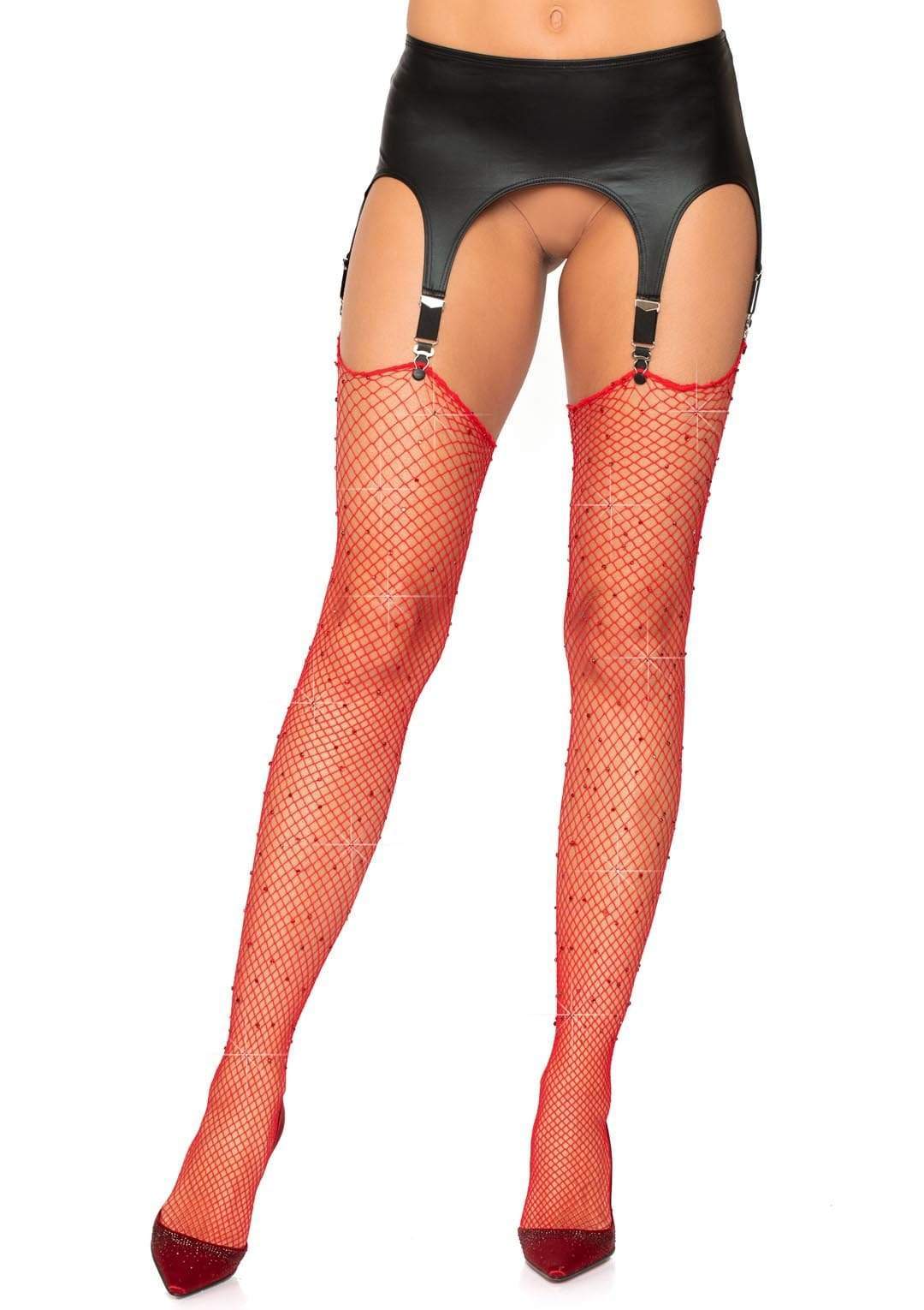 rhinestone fishnet stockings one size red