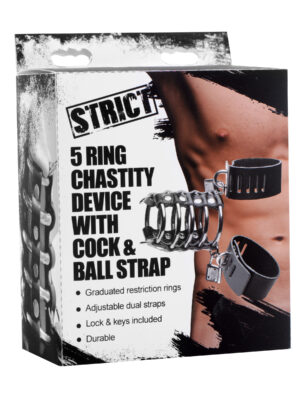 5 ring chastity device with cock & ball strap