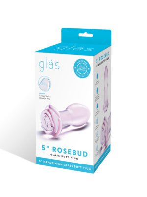 5 inch rosebud glass butt plug pink