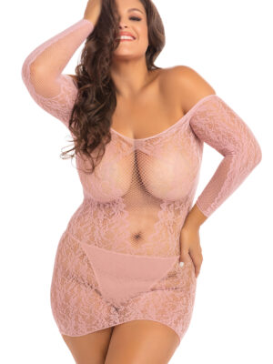 demure long sleeve mini dress rose 1x/ 2x