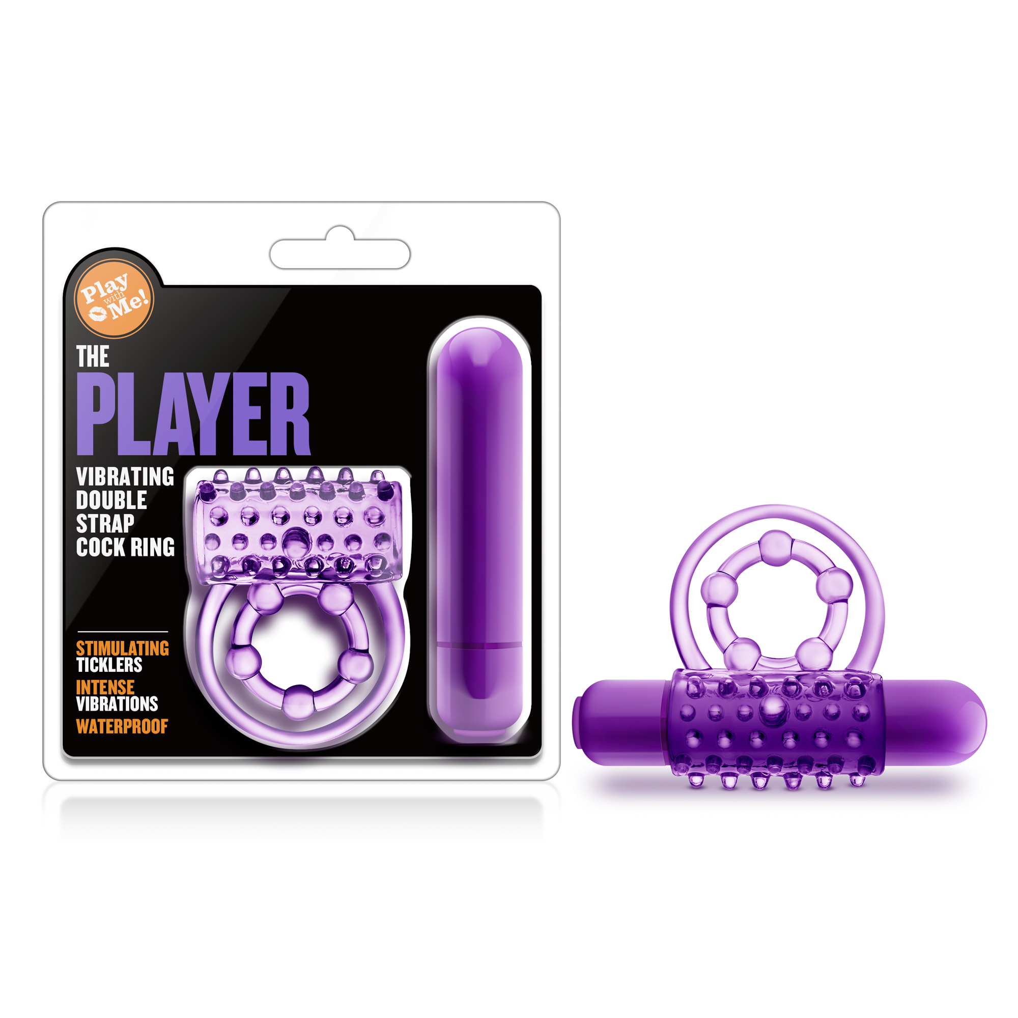 play with me the player vibrating double strap ring purple