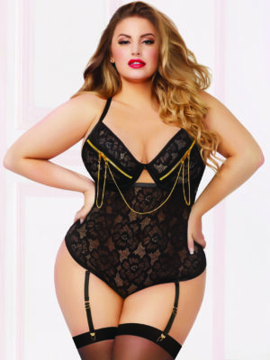 lace & zipper teddy 3x4x black