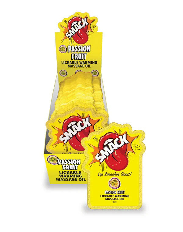 smack lickable massage oil, 3ml pouch display 36pc passion fruit smack lickable massage oil, 3ml pouch display 36pc passion fruit