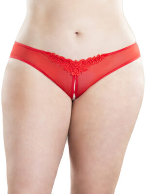 crotchless thong with pearls and venise detail red 3x4x