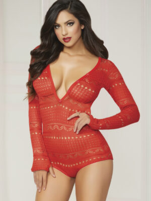 knit long sleeve romper small red