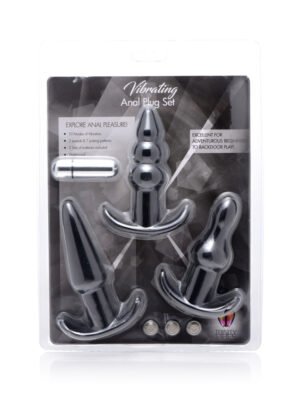 4 piece vibrating anal plug set black