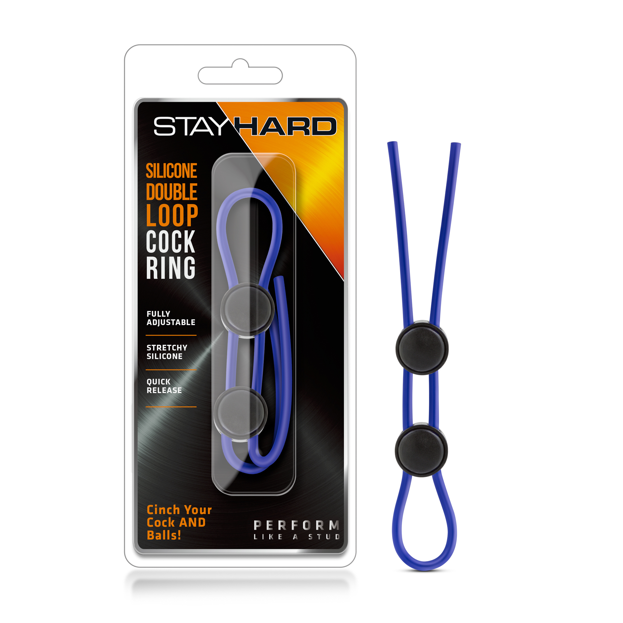 stay hard silicone double loop cock ring blue