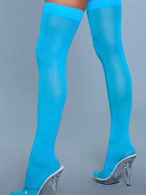 opaque nylon thigh highs turquoise one size