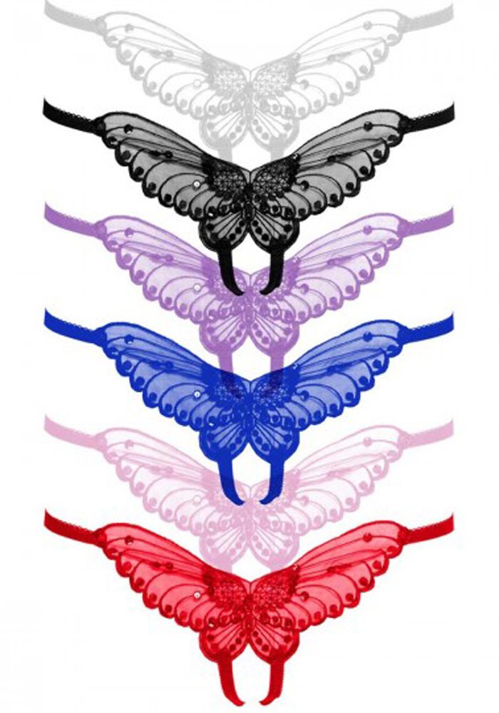 butterfly crotchless panty with pearl accents assorted colors one size
