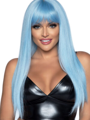 24 inch long straight bang wig blue