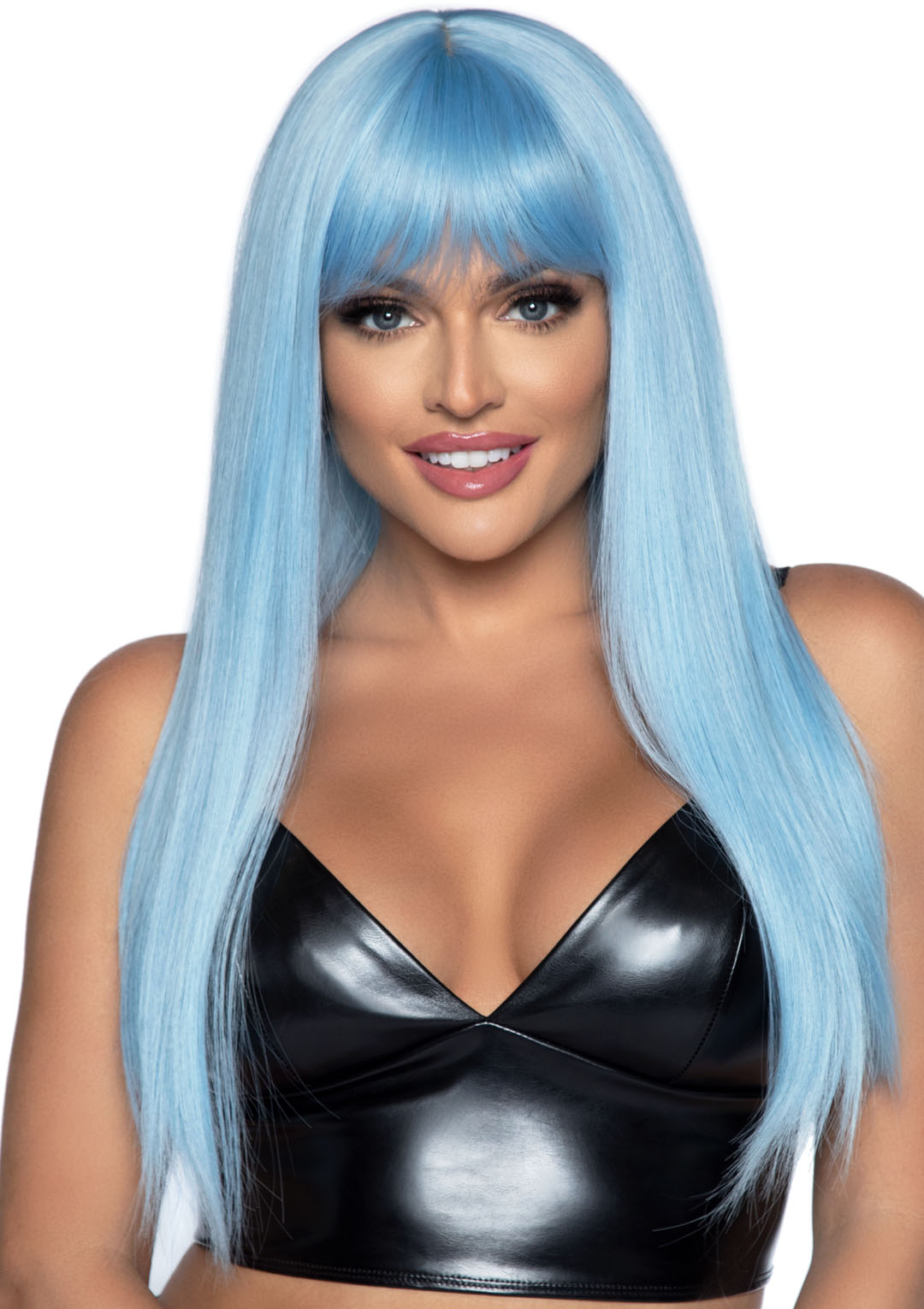 24 inch long straight bang wig blue
