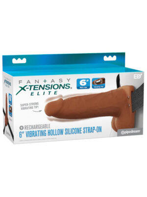 fantasy x tensions elite 6" vibrating hollow silicone strap on brown fantasy x tensions elite 6" vibrating hollow silicone strap on brown